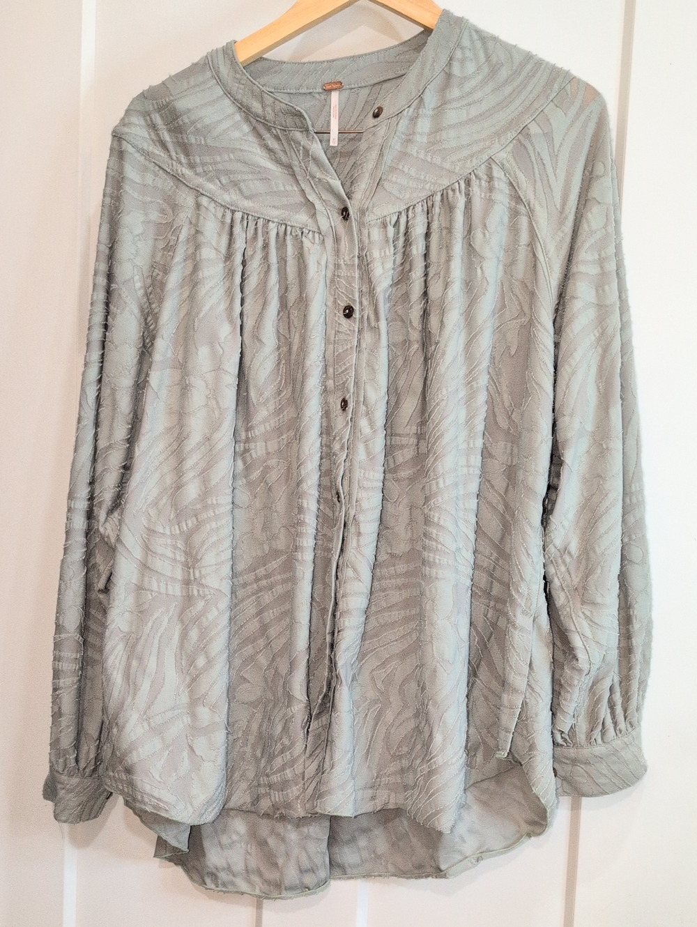 Free People Light Sage Textured Button-Down Shirt